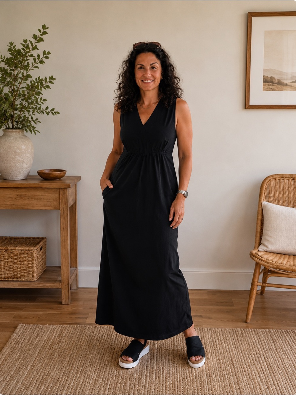 Athleta Black Sleeveless V-Neck Maxi Dress